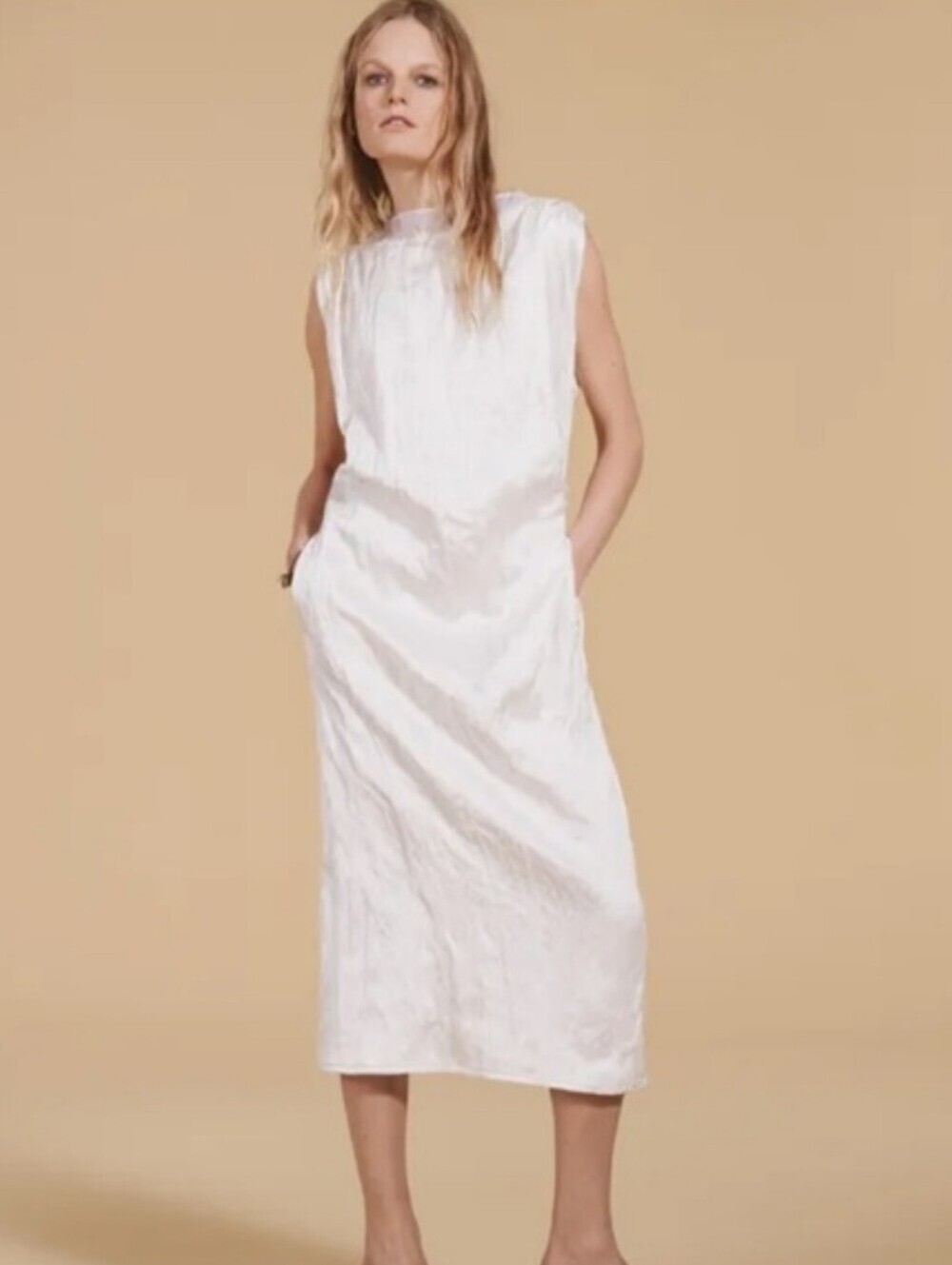 NWT Zara Studio Limited Edition Wrinkle Effect Midi Dress Cream XL